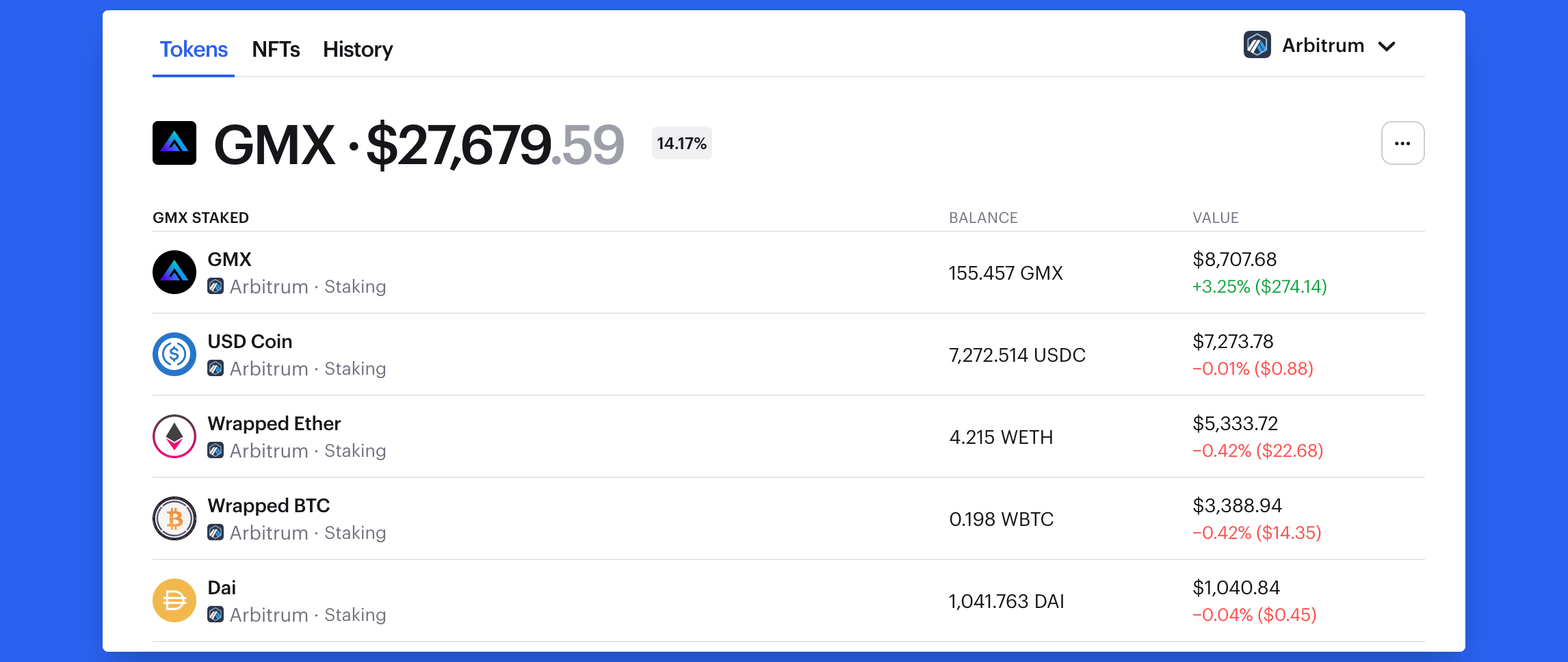 Tracking assets from your staked GLP in Zerion Wallet