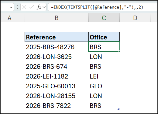 Using the INDEX function to extract text from a TEXTSPLIT array