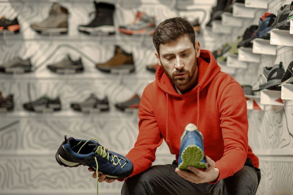 man choosing durable or regular footwear