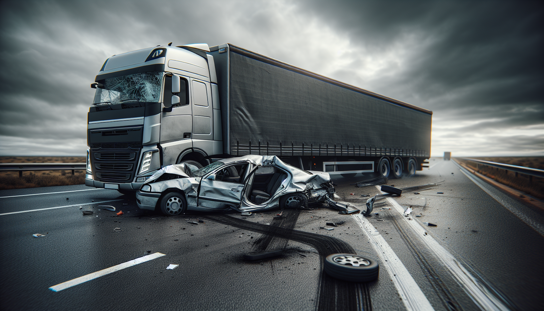 Commercial truck accident with damaged vehicles on the road