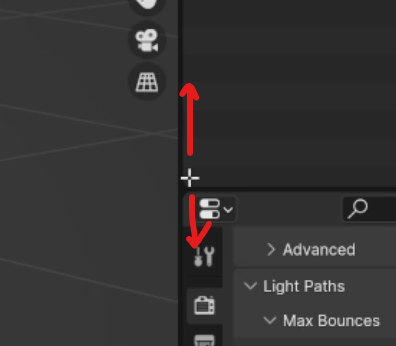 A screenshot showing the cross over the corner of an area for splitting or joining an area in Blender 4.0