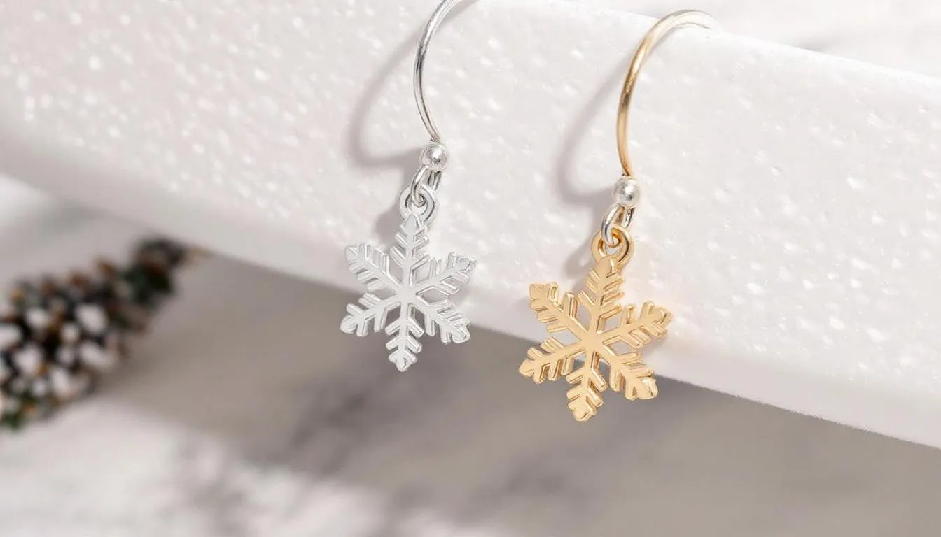 This image showcases a pair of festive Christmas earrings, featuring a beautiful combination of sterling silver and gold plated finishes. The earrings are designed to sparkle, making them a perfect gift for the holiday season.
