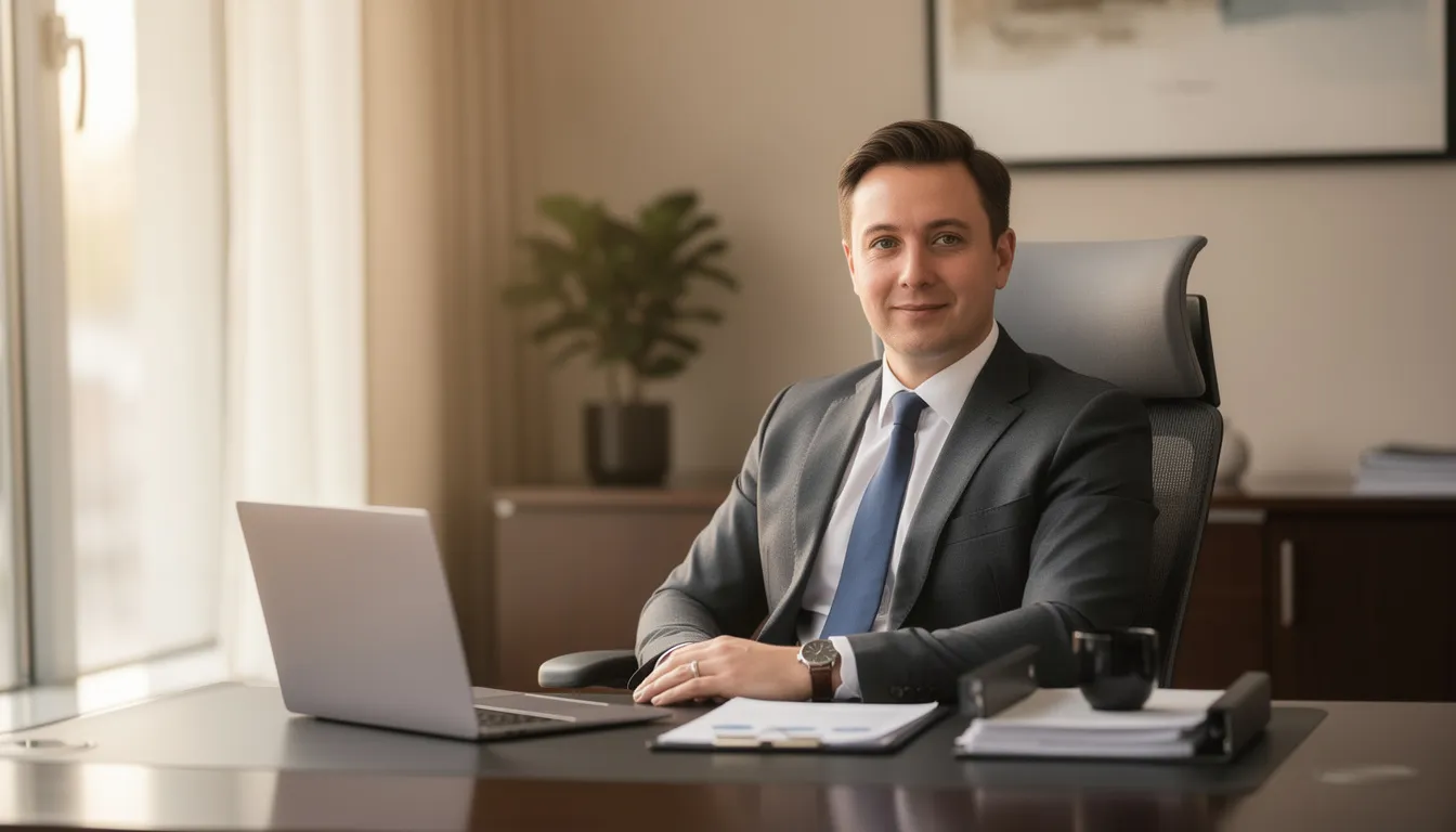 A professional in business attire is seated in a calm, private office, illuminated by natural light, creating a serene atmosphere for discussing addiction treatment and mental health. This setting is ideal for clinicians to develop tailored treatment plans and support clients on their recovery journey from substance use disorders.