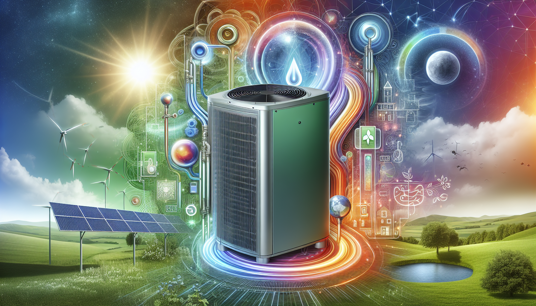 An artistic representation of advanced heat pump technology showcasing its innovative features.