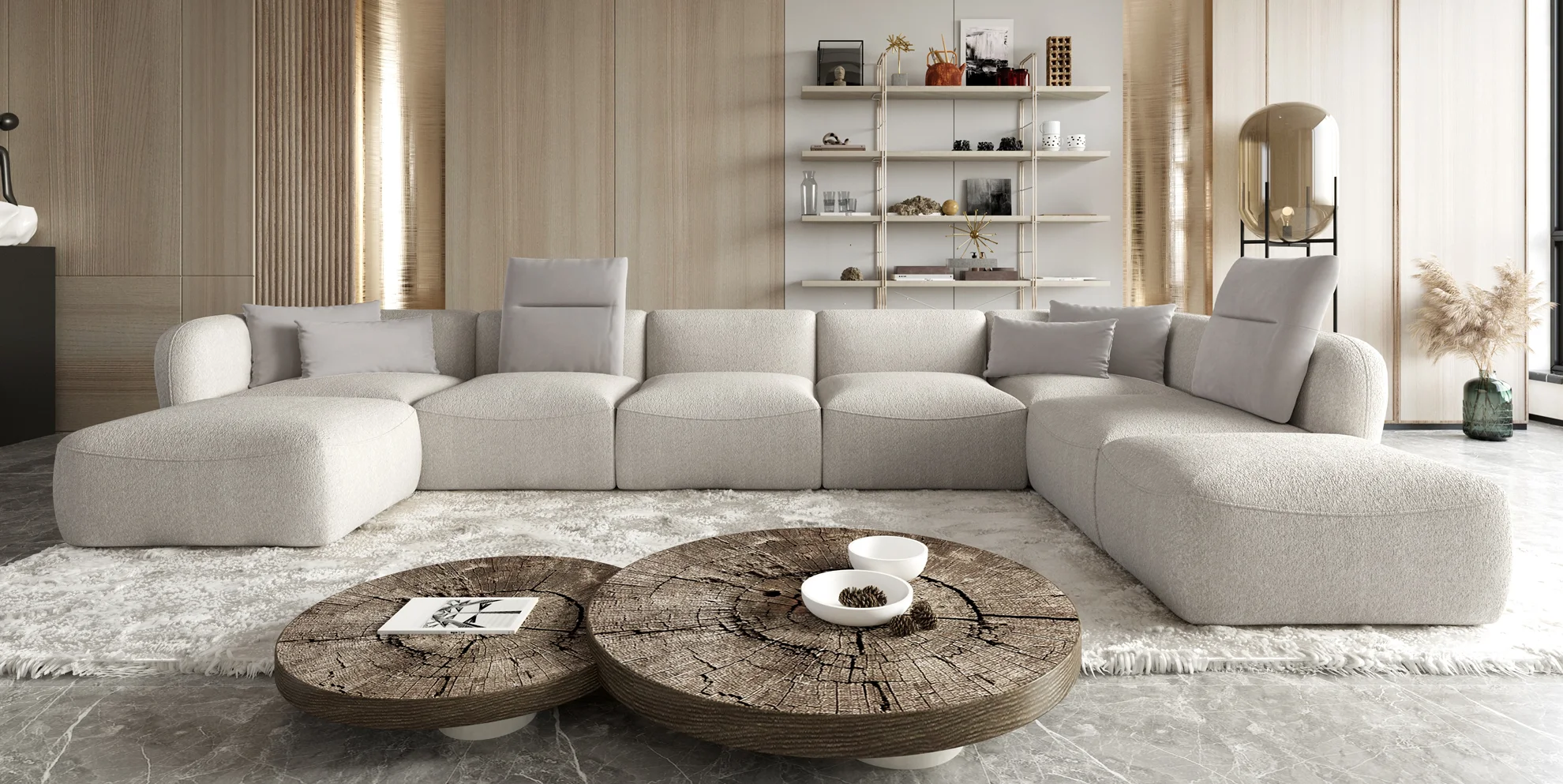 A versatile modular sofa arrangement for flexible living spaces.