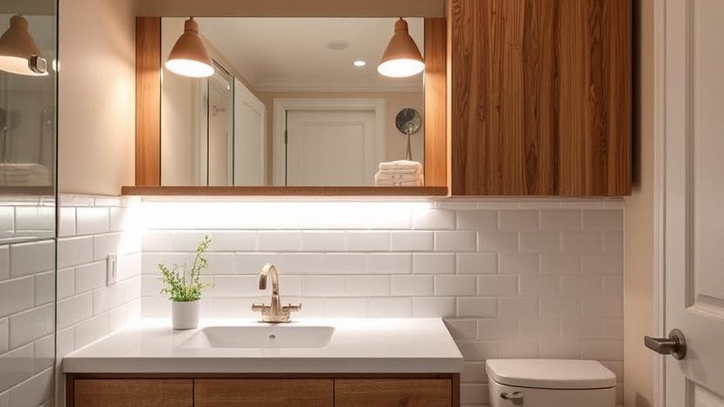 Creatively designed under cabinet lighting in a bathroom