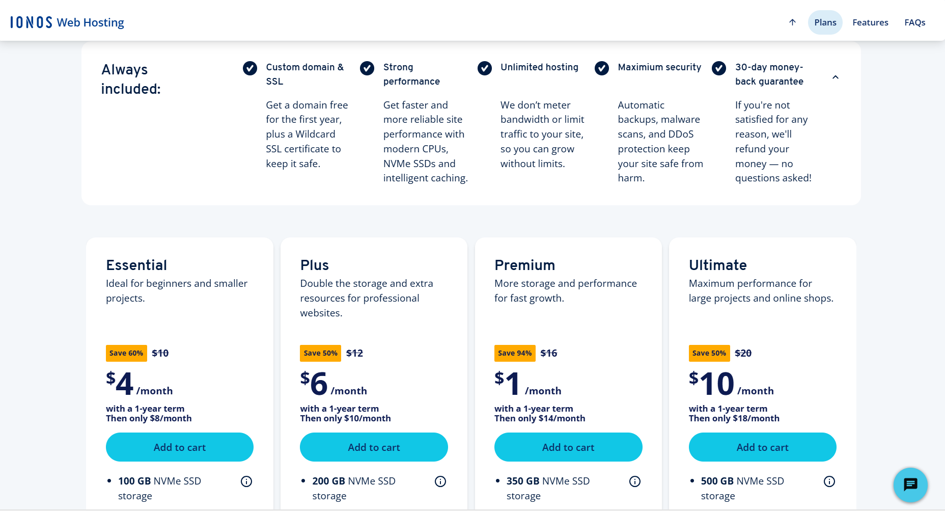 A screenshot of IONOS plans