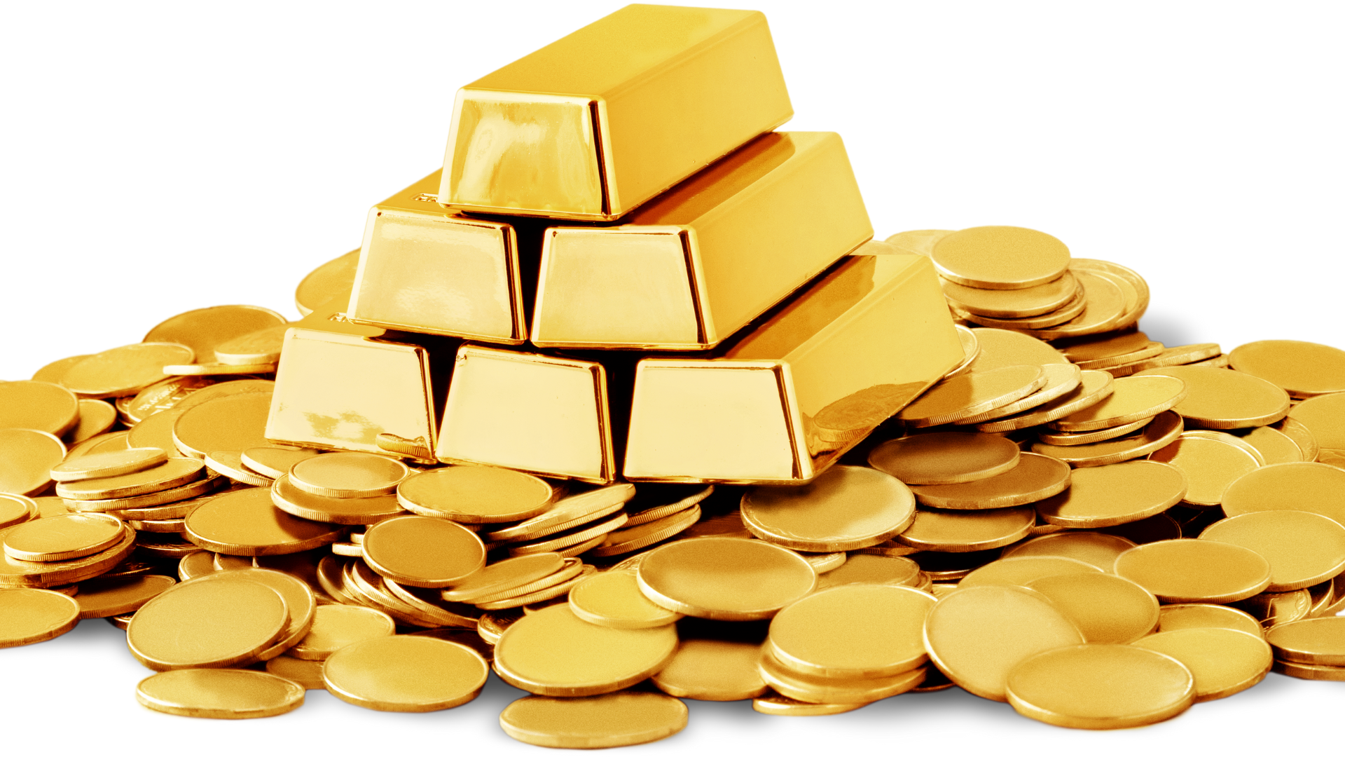 gold bars on top of gold coins