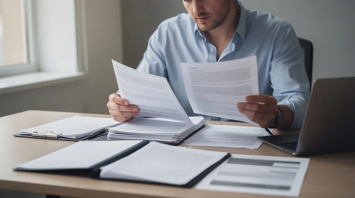 A person is sitting at a desk, intently reading through various paperwork and documents related to cannabis laws and regulations, possibly considering the legal distinction between hemp derived compounds and controlled substances under federal and state law. The scene suggests a focus on understanding the implications of the federal farm bill and Iowa hemp law.