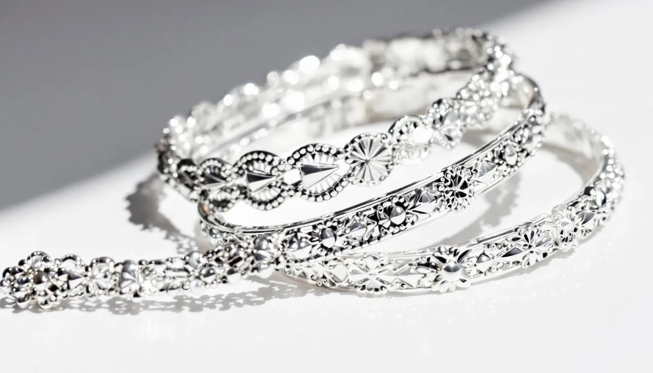 The image features a pair of elegant sterling silver anklets, showcasing their shine and intricate design, perfect for adding a touch of style to any outfit. These high-quality silver ankle bracelets are displayed on a soft surface, emphasizing their beauty and the care needed to maintain their luster.