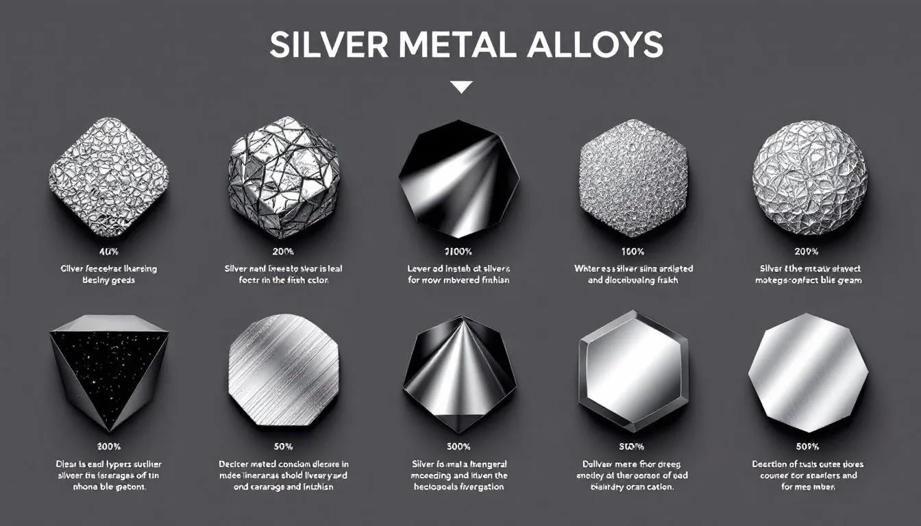 Different types of silver metal alloys displayed together.