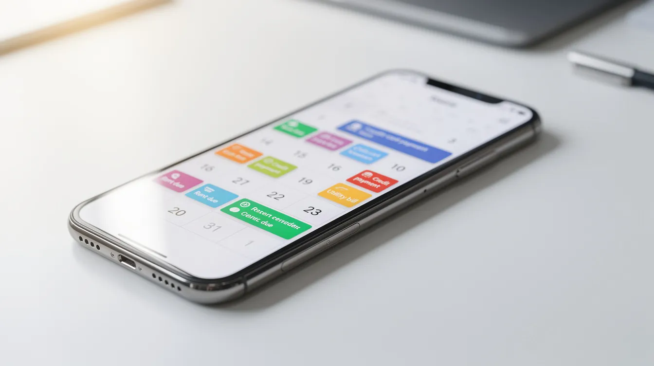 The image shows a smartphone screen displaying a calendar app with various payment reminder notifications, indicating upcoming due dates for bills and loans. This setup can help users manage their financial obligations, including private installment loans and monthly repayment amounts.