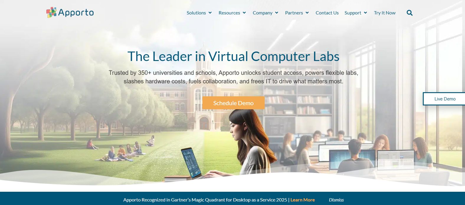 Students and professionals using cloud-based virtual computer labs and browser-accessible desktops across campus and collaborative learning environments.
