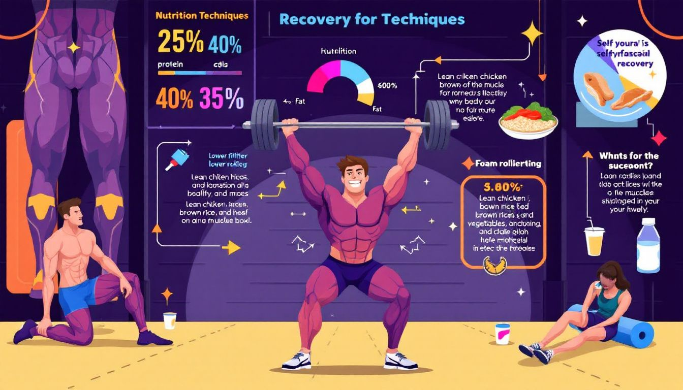 A visual representation of recovery techniques, including stretching and nutrition, essential for deadlifting success.