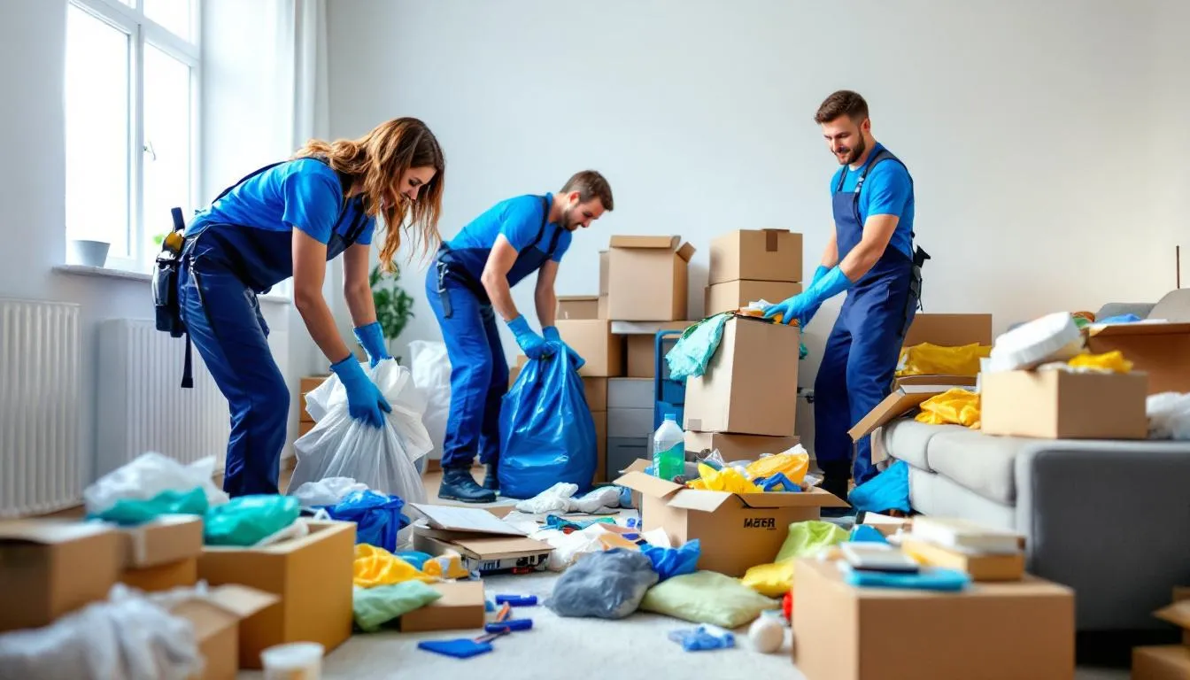 Ein professionelles Team führt die Entrümpelung einer Wohnung in Leverkusen durch, während es sorgfältig Möbel und Haushaltsgegenstände sortiert und für die Entsorgung vorbereitet. Die Spezialisten arbeiten effizient, um den Raum zu ordnen und den Kunden einen reibungslosen Ablauf der Haushaltsauflösung zu gewährleisten.