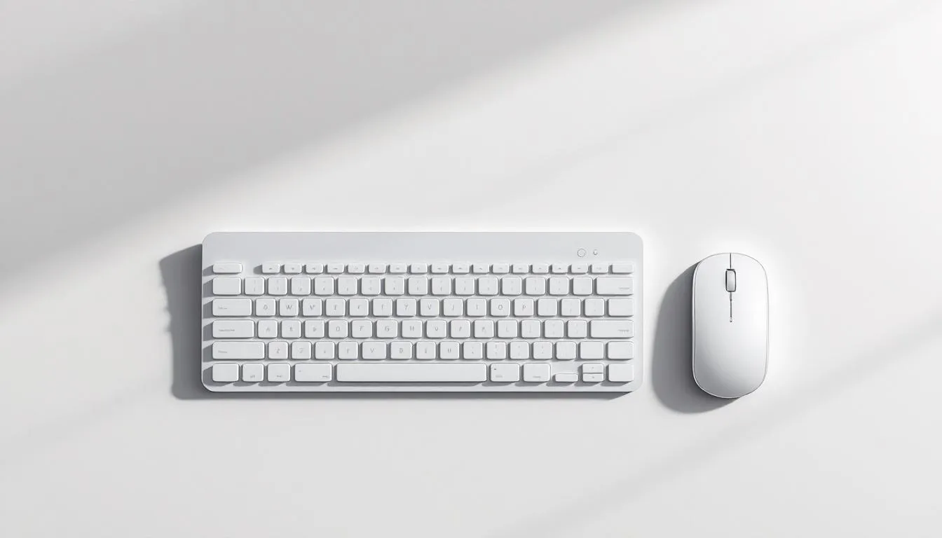 Unverzichtbares Zubehör zur Verbesserung Ihres Setups, zeigt ergonomische Tastatur und Maus.