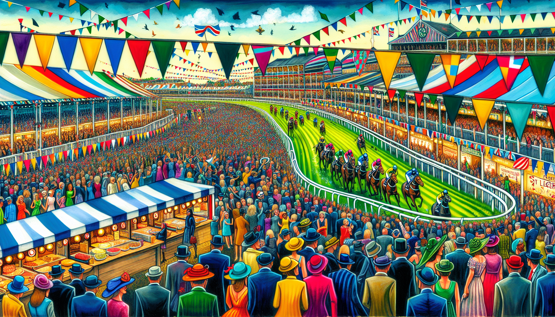 A depiction of the St Leger Festival today, showcasing modern horse racing festivities.