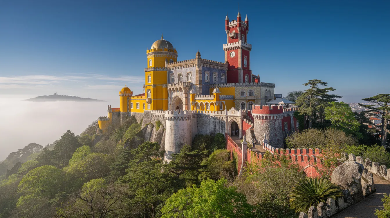 O Palácio da Pena, em Portugal, é uma impressionante construção colorida que se destaca na paisagem montanhosa de Sintra. Com sua arquitetura romântica e elementos góticos, o palácio é um importante patrimônio e atrativo turístico, ideal para uma viagem em família.
