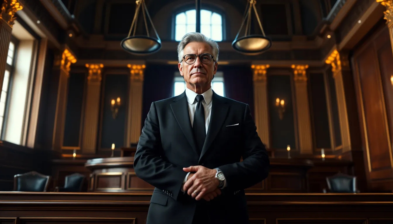 A criminal defense attorney in a courtroom setting.
