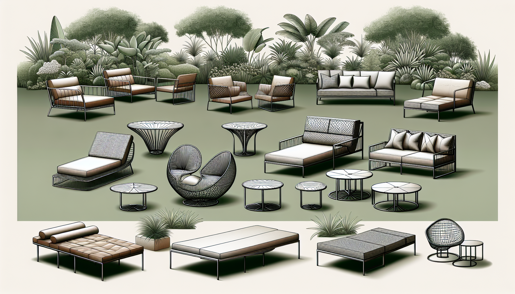 Illustration of stylish and functional outdoor furniture