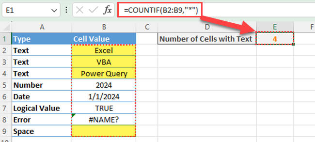 Excel counts space character as a text value