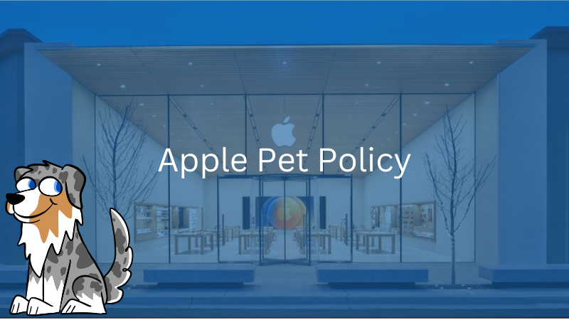 The Pet Friendly Book mascot in front of an image that says "Apple Pet Policy"