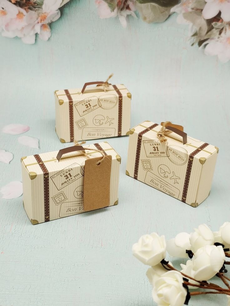 Vintage mini luggage favors. Pinterest @AlessoShop