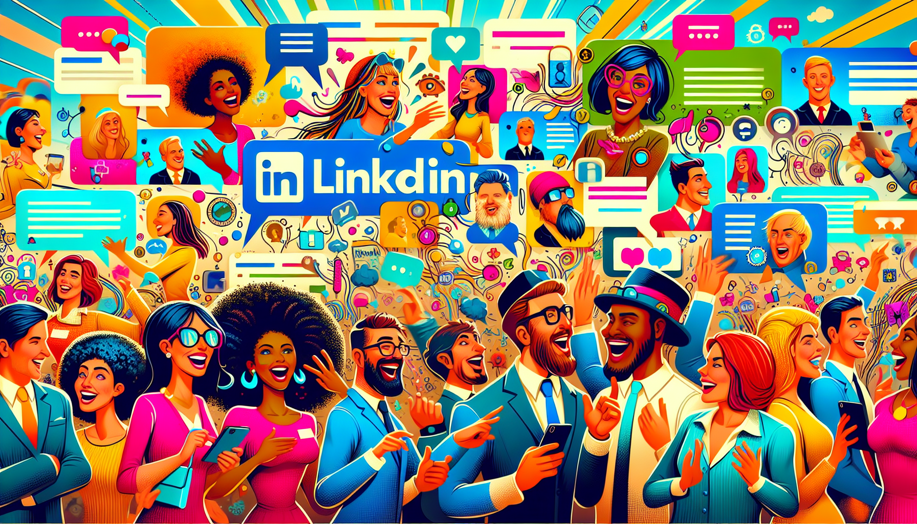 Illustration showing employees engaging on LinkedIn to gain more followers on a LinkedIn company page.