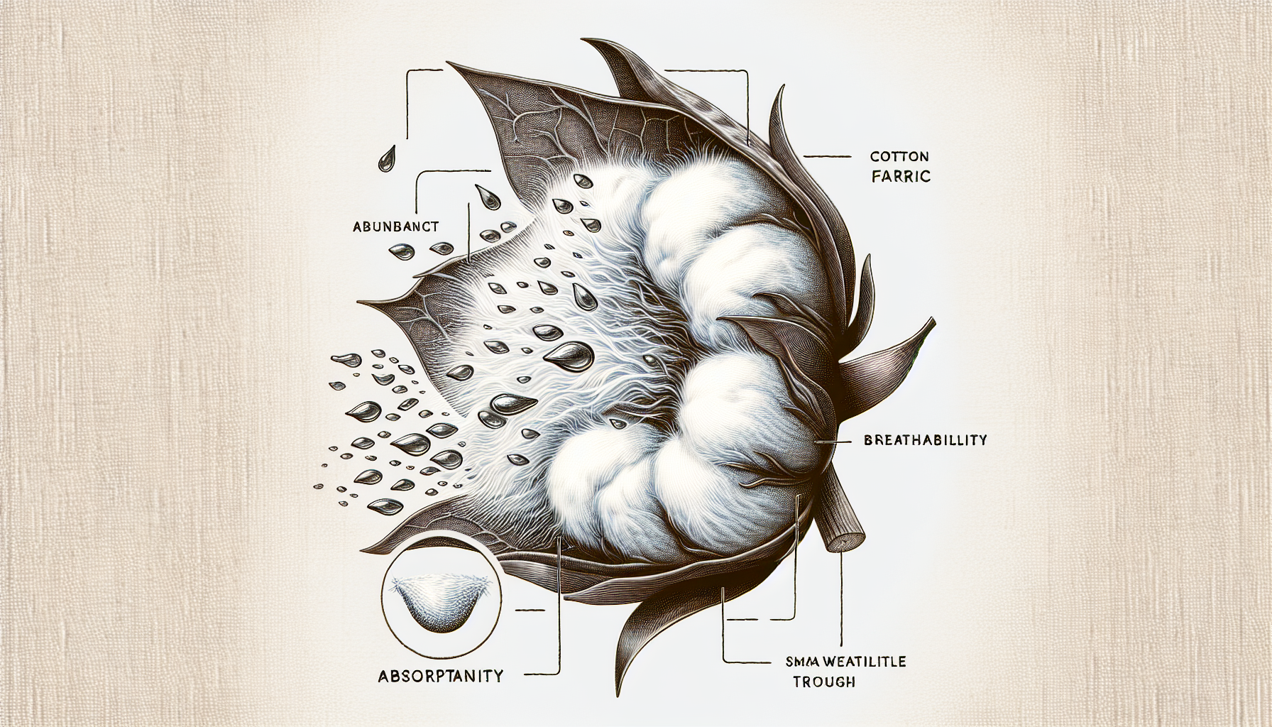 Illustration, die die Saugfähigkeit und Atmungsaktivität von Baumwolle zeigt