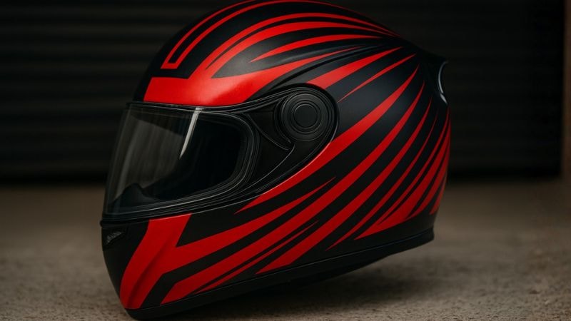A helmet with  a full wrao with stripes and desing