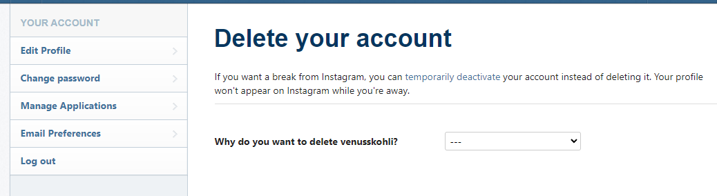 Screenshot of Delete page