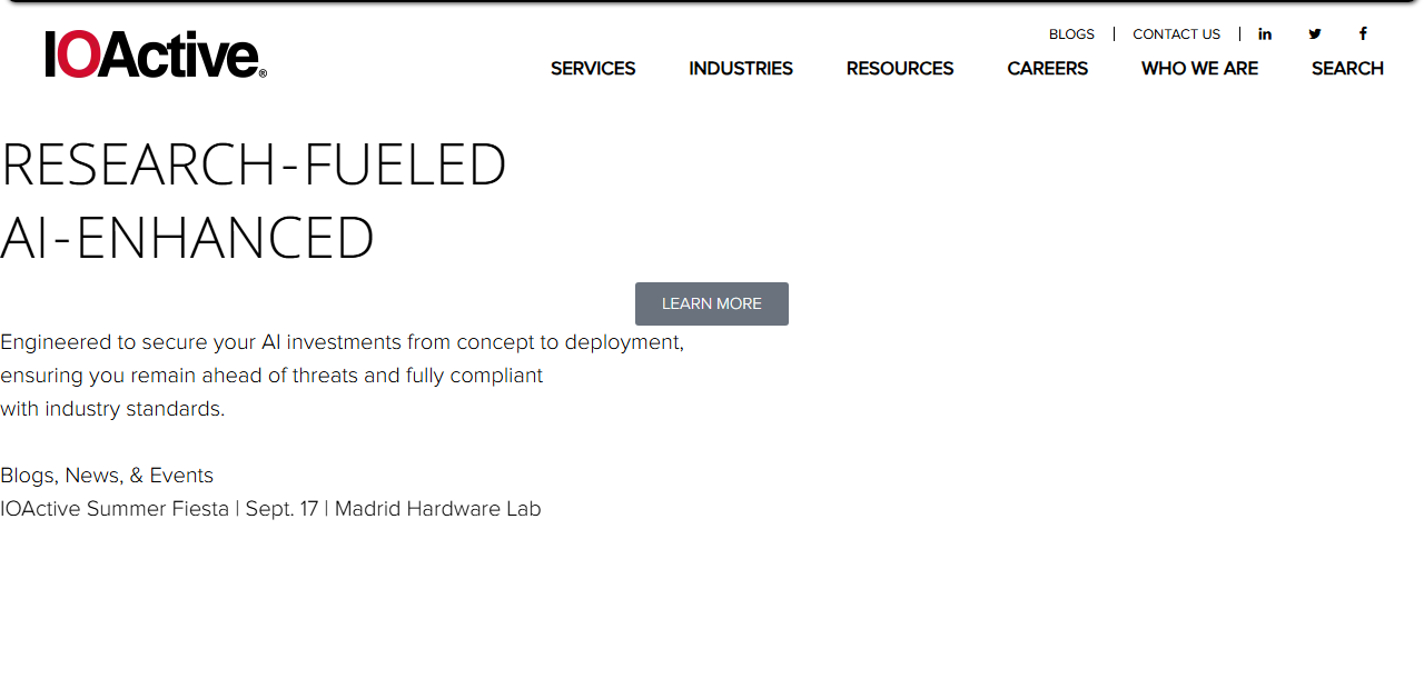 IOActive penetration testing homepage