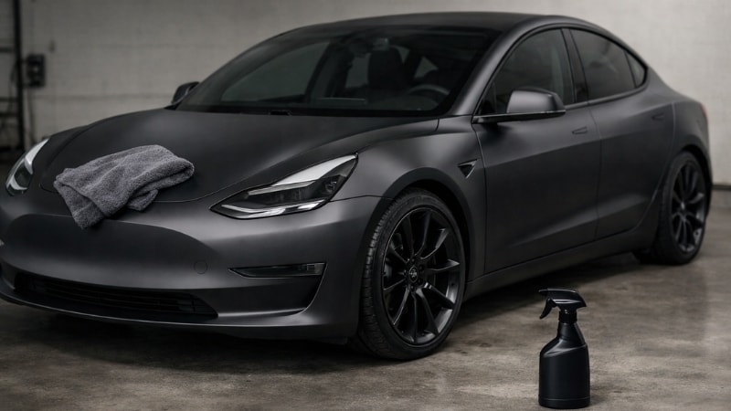 Matte black PPF is maintained on Tesla