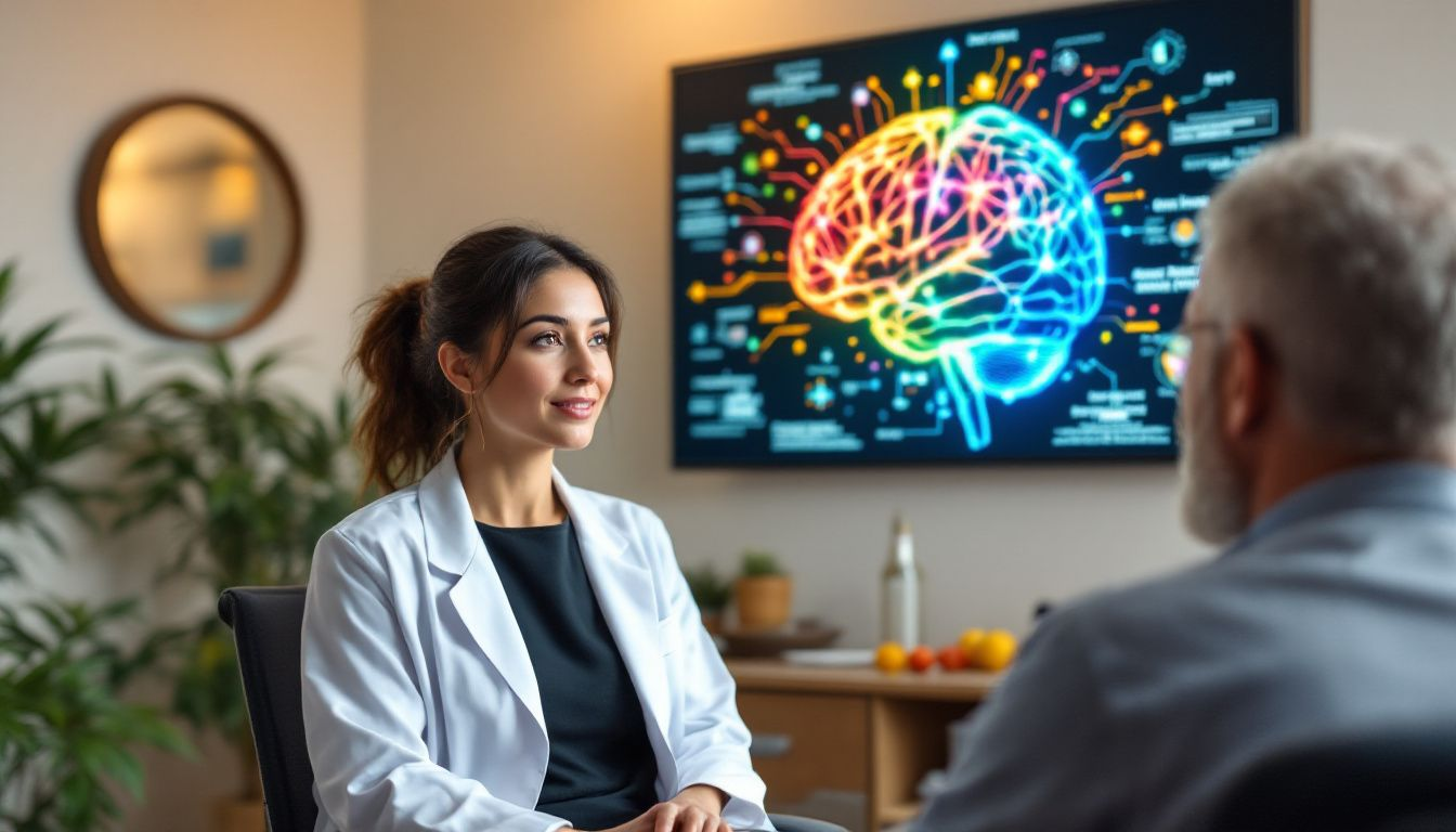 A medical professional discussing therapeutic uses of cannabis with a patient.