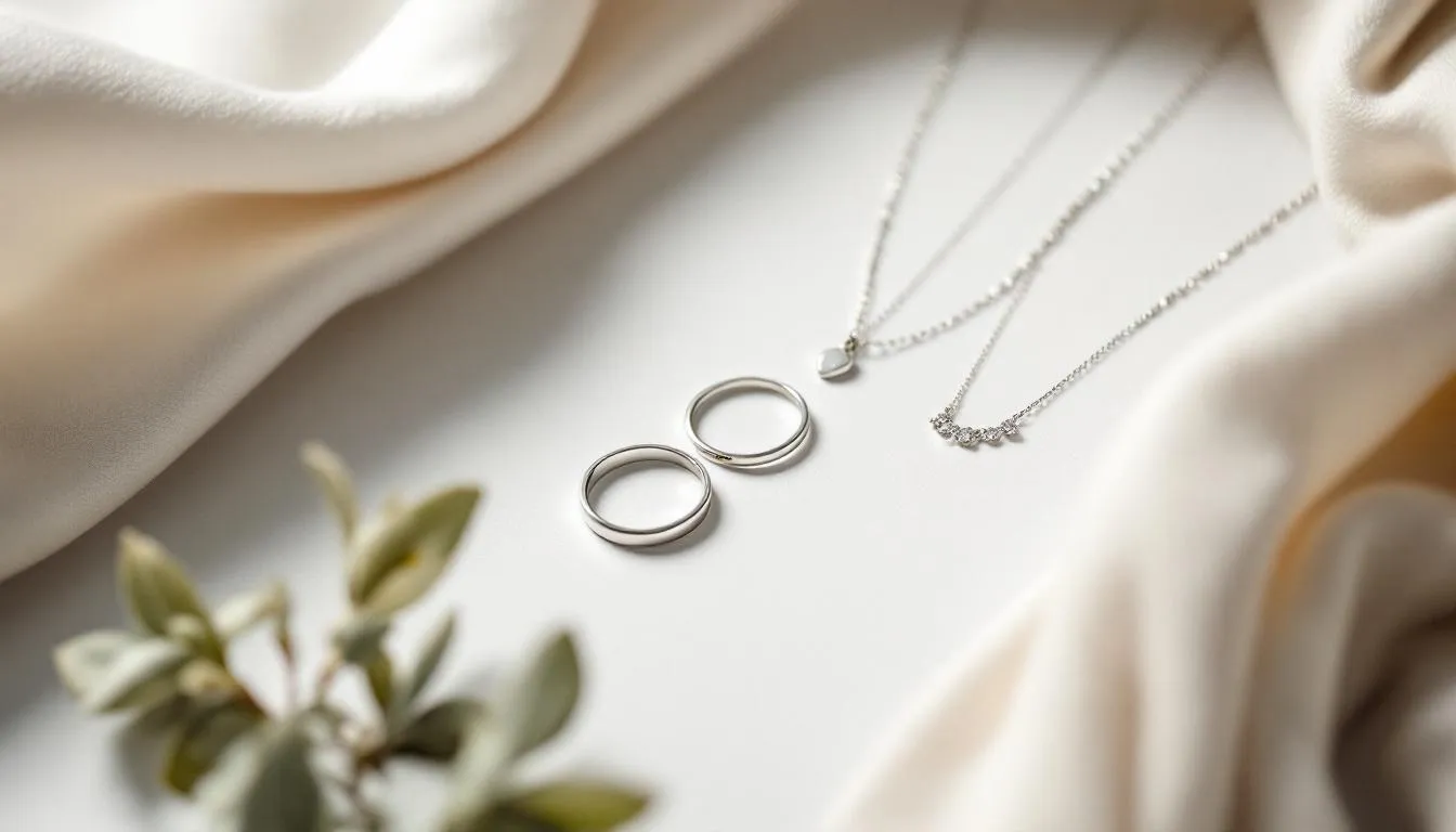The image features a collection of matching silver rings and jewellery sets, showcasing a polished look with a variety of styles, including chunky silver rings and stacking rings. The elegant pieces, crafted from sterling silver, are adorned with gemstones like sapphires and cubic zirconia, perfect for women looking to enhance their everyday style.