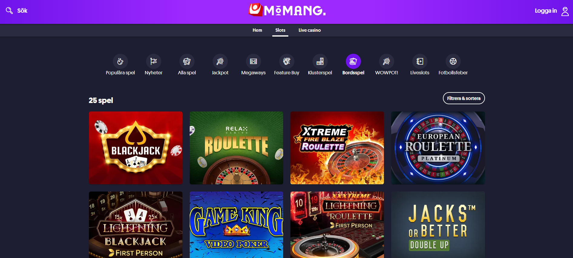 Bordsspel och exklusiva spel.