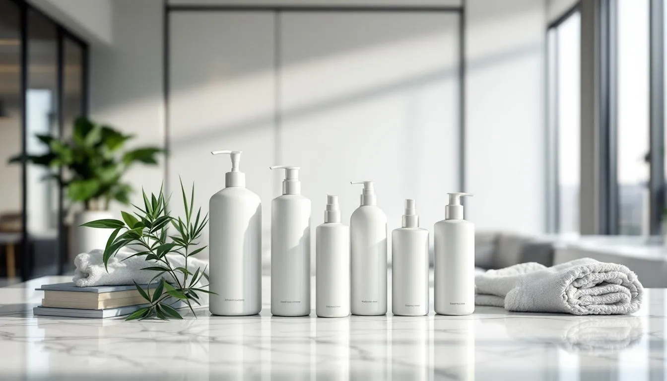 Eco-friendly cleaning products arranged neatly on a table.