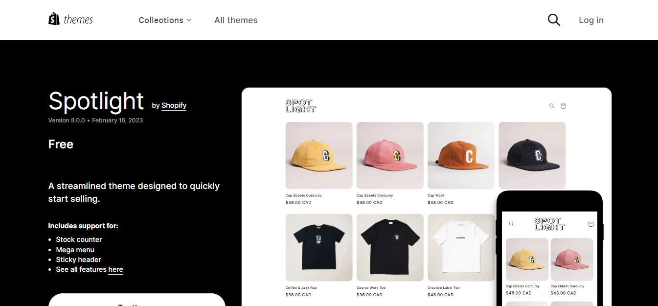 Free theme for an ecommerce website