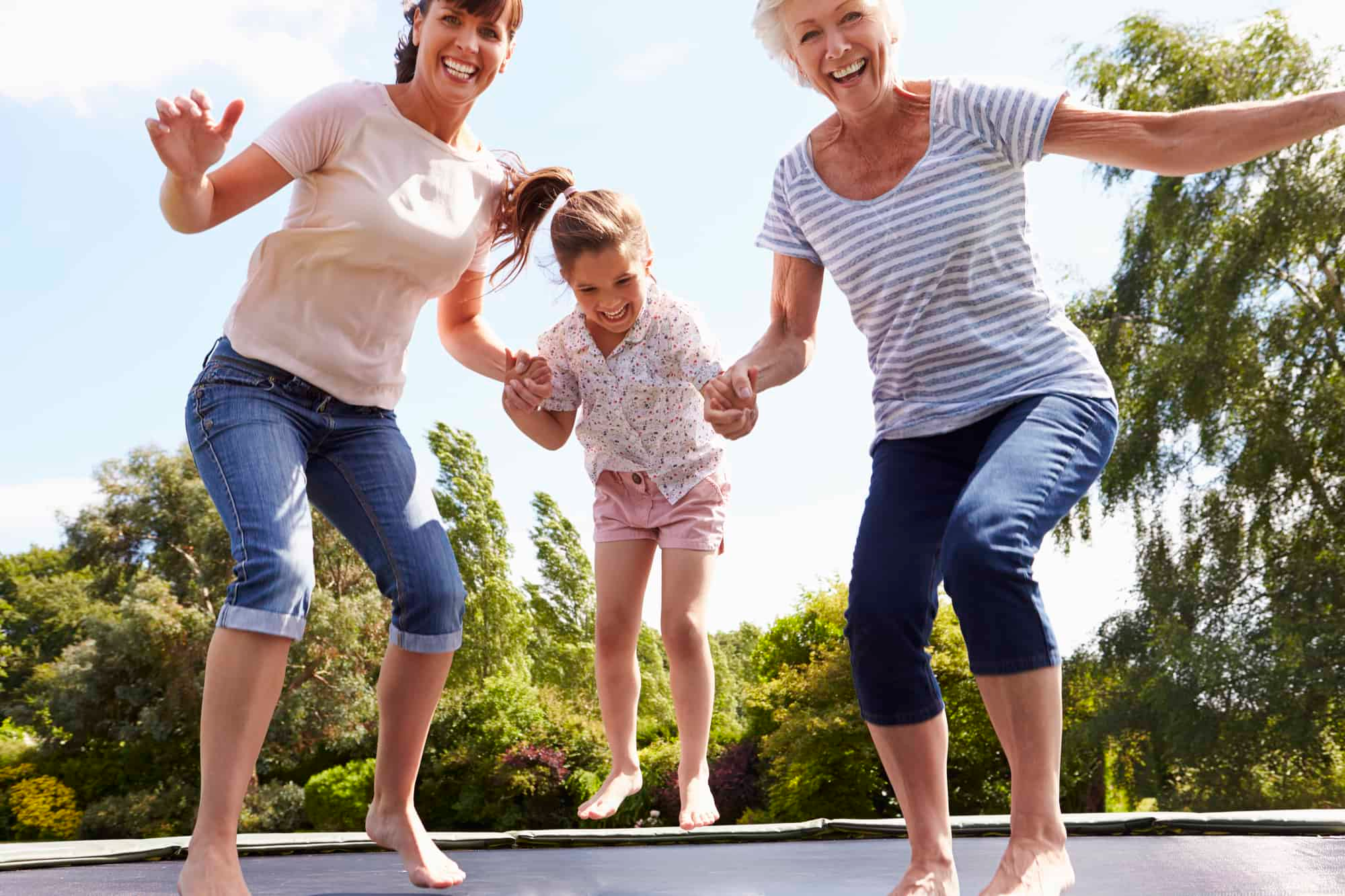 A senior lady jumping with her family on a trampoline and doing Rebounding exercises!