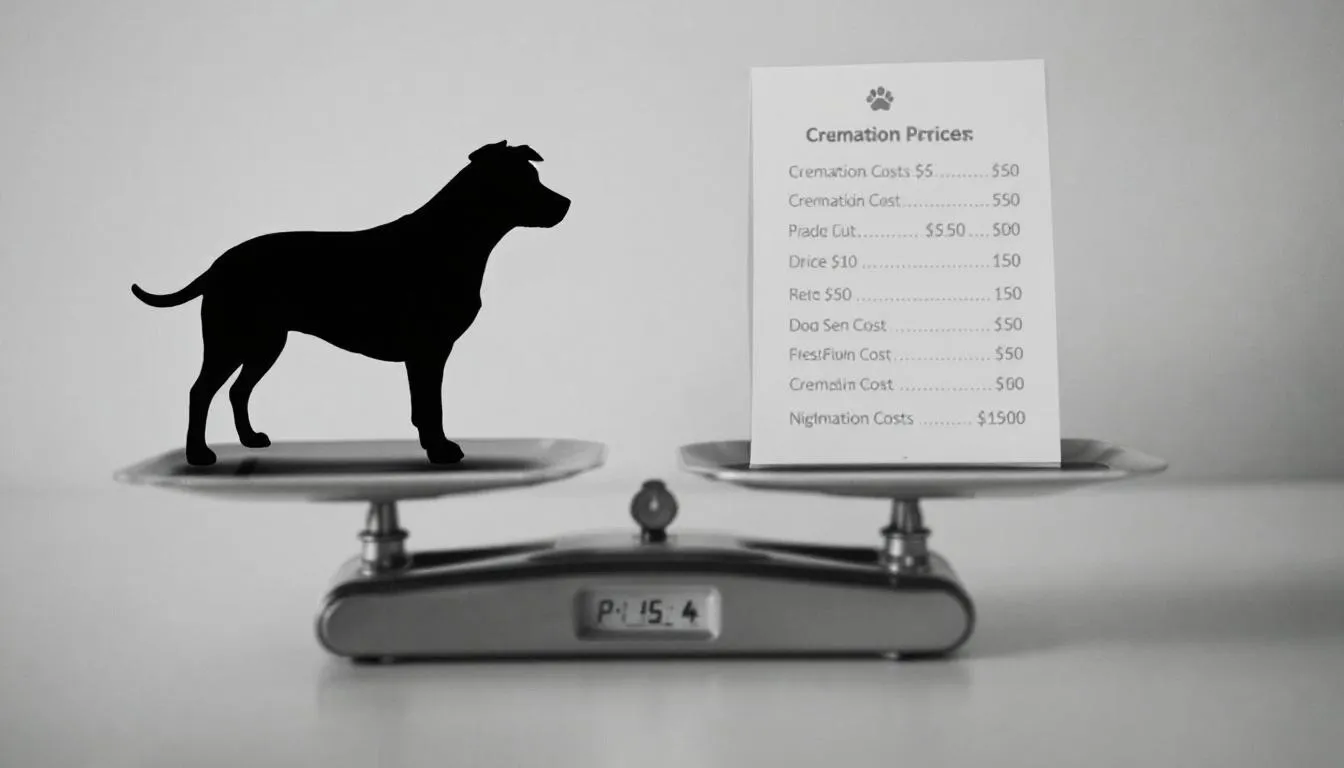 Eine Grafik, die zeigt, wie das Gewicht eines Hundes die Einäscherungskosten beeinflusst.