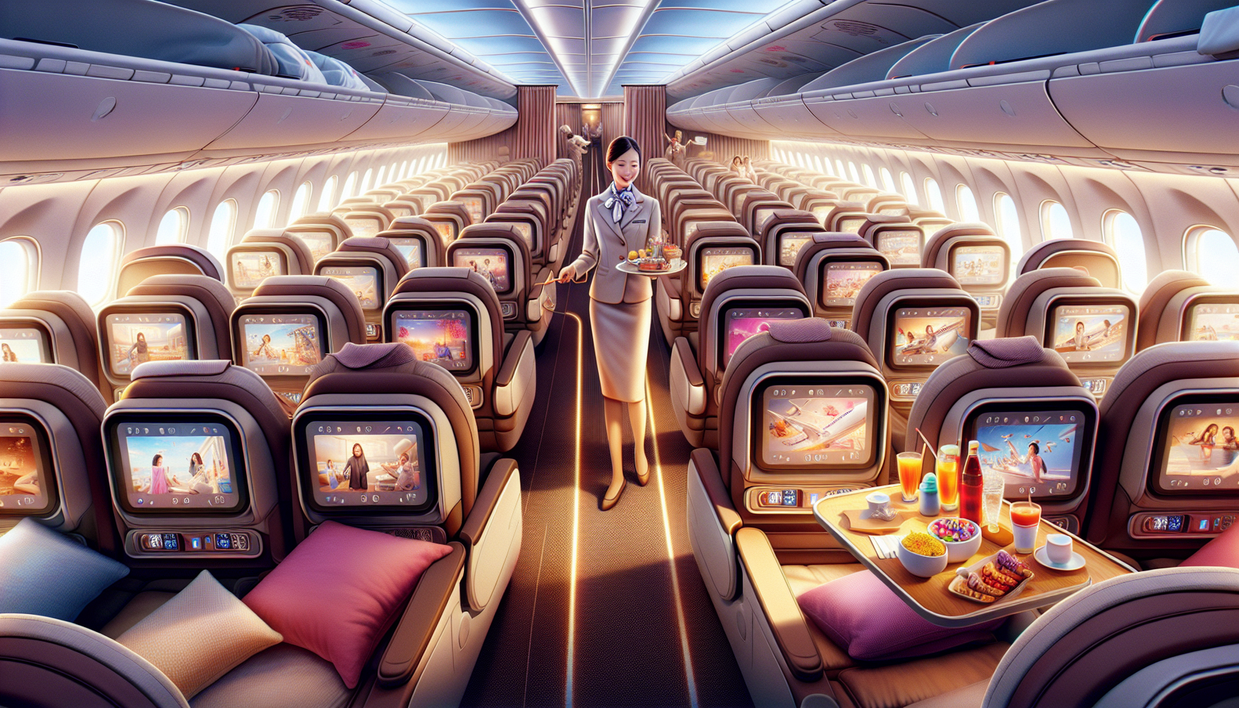 Illustration depicting the in-flight experience and comfort.