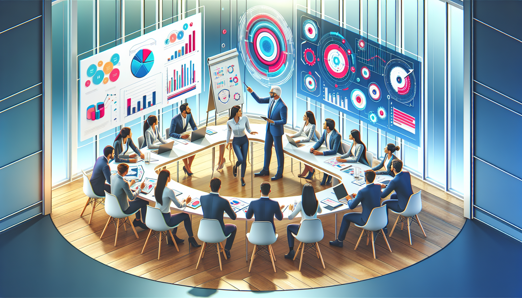 Illustration of new sales reps in a training session