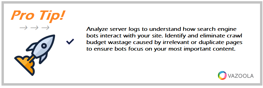 Analyze server logs to understand how search engine bots interact with your site. Identify and eliminate crawl budget wastage caused by irrelevant or duplicate pages to ensure bots focus on your most important content.