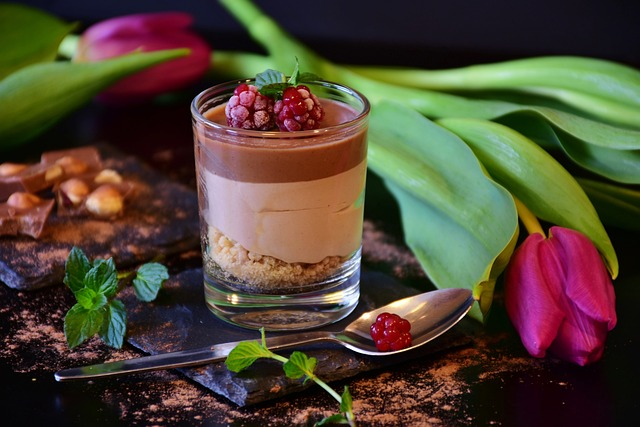 Delicious chocolate mousse parfait with shortbread crust base. 