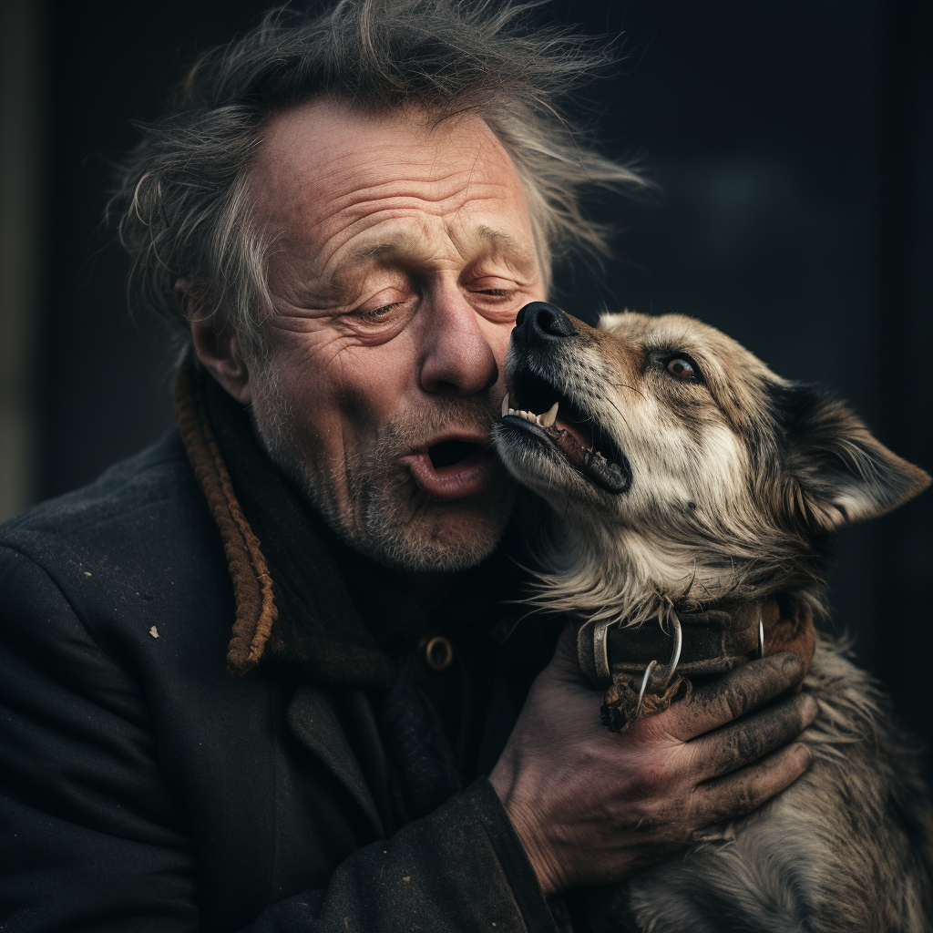 A person holding their dog's mouth closed to prevent it from licking