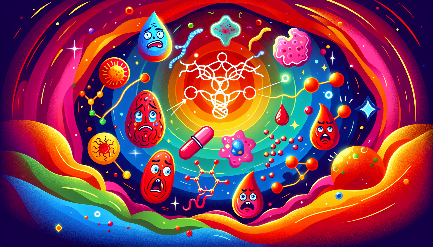 Illustration depicting various causes of acne, including hormonal changes and skin inflammation.