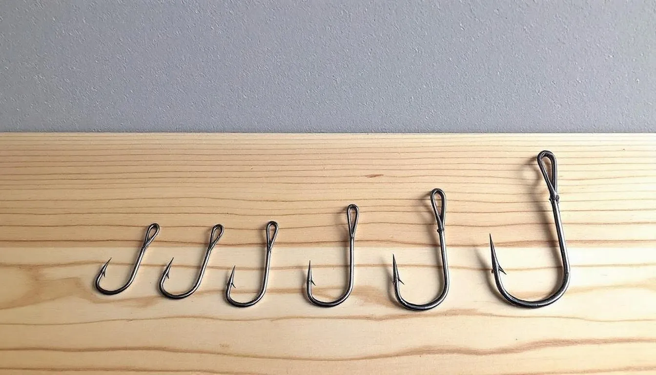 Na stole ułożone są różne rodzaje haczyków drop shot, które są niezbędne w metodzie drop shot. Haczyki te, w tym haki offsetowe, są idealne do łowienia drapieżników, takich jak sandacze i okonie, w wodach stojących.