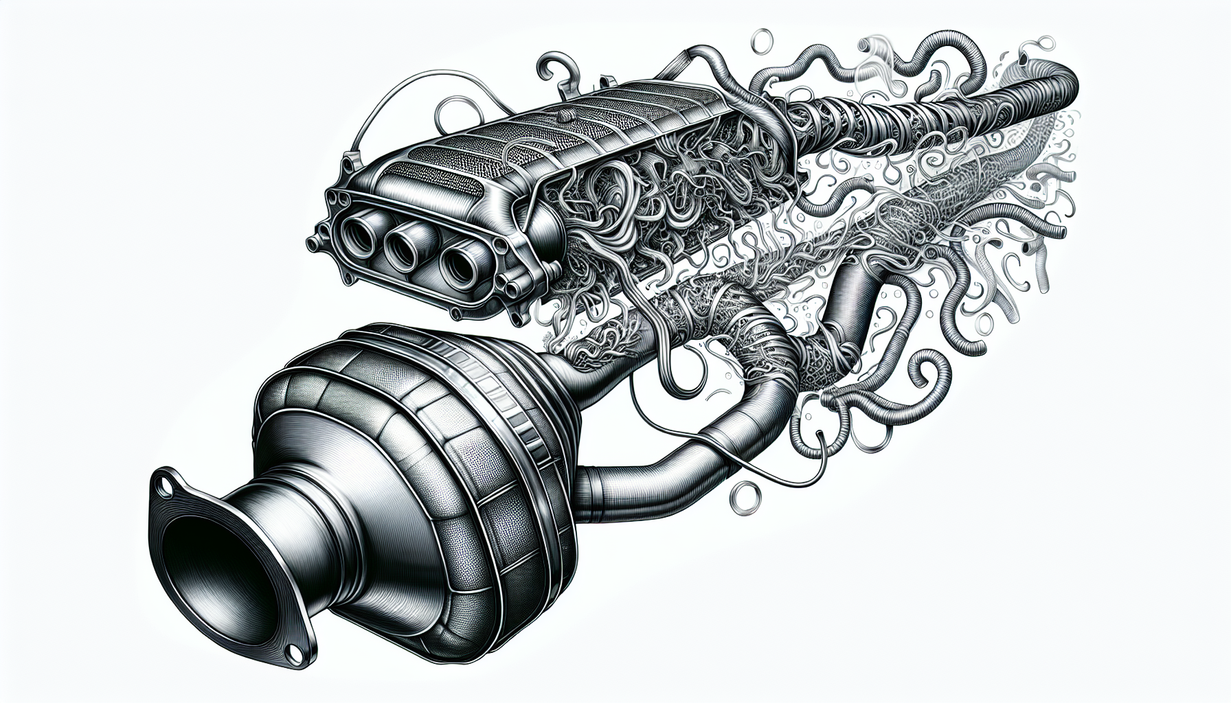 Illustration of a car's exhaust system with a catalytic converter