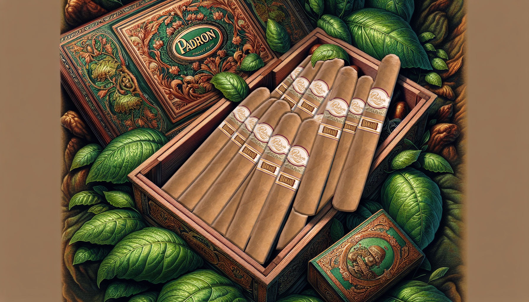 An artistic representation of the legacy of Padron Cigars featuring various cigar types.