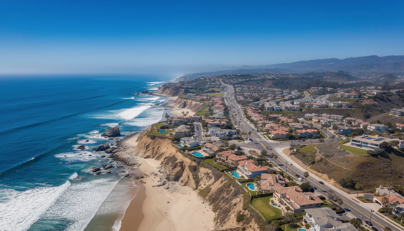 An aerial view of the San Diego County coastline reveals a picturesque landscape dotted with residential neighborhoods, showcasing the blend of natural beauty and urban living. This vibrant area is home to many families and individuals who may seek legal guidance from experienced estate litigation attorneys to navigate complex estate disputes and the probate process.